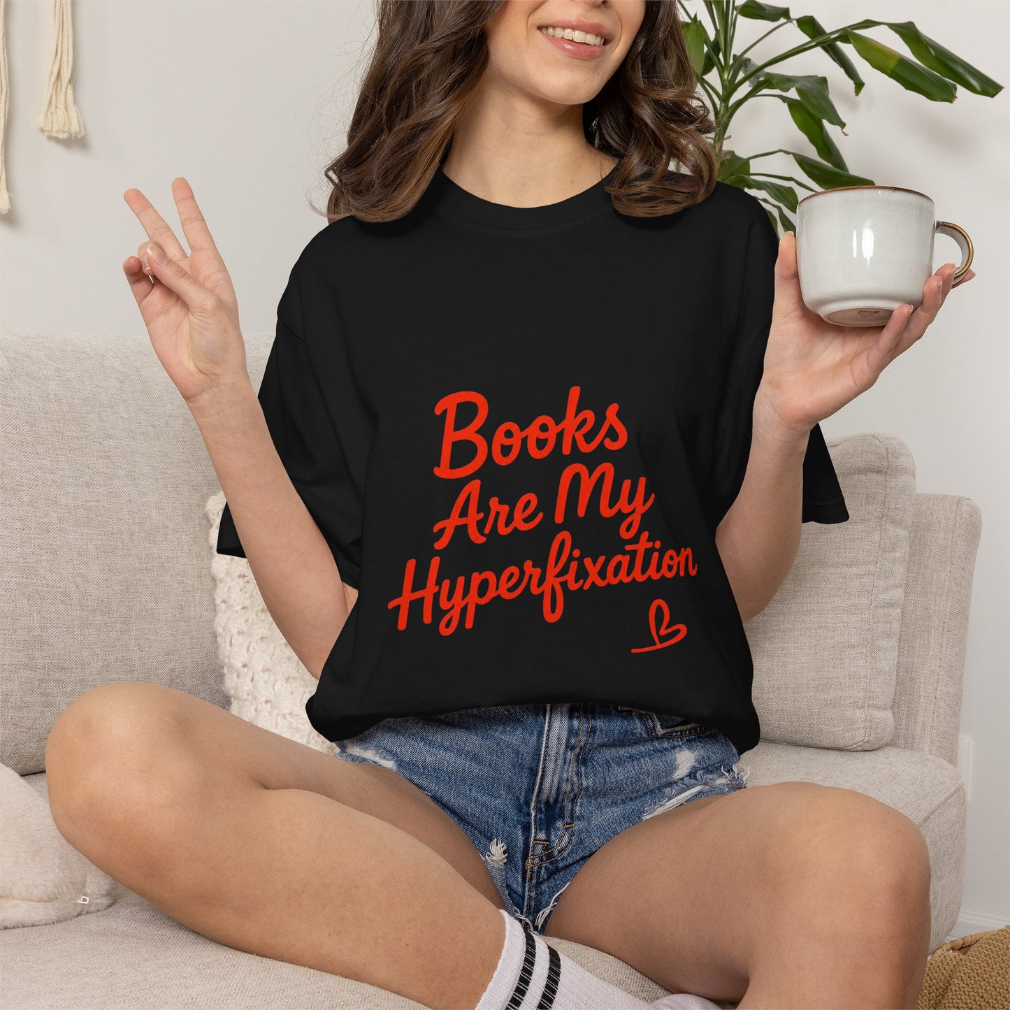 Books Are My Hyperfixation T-Shirt — Cute Red Script Reading Tee for Book Lovers