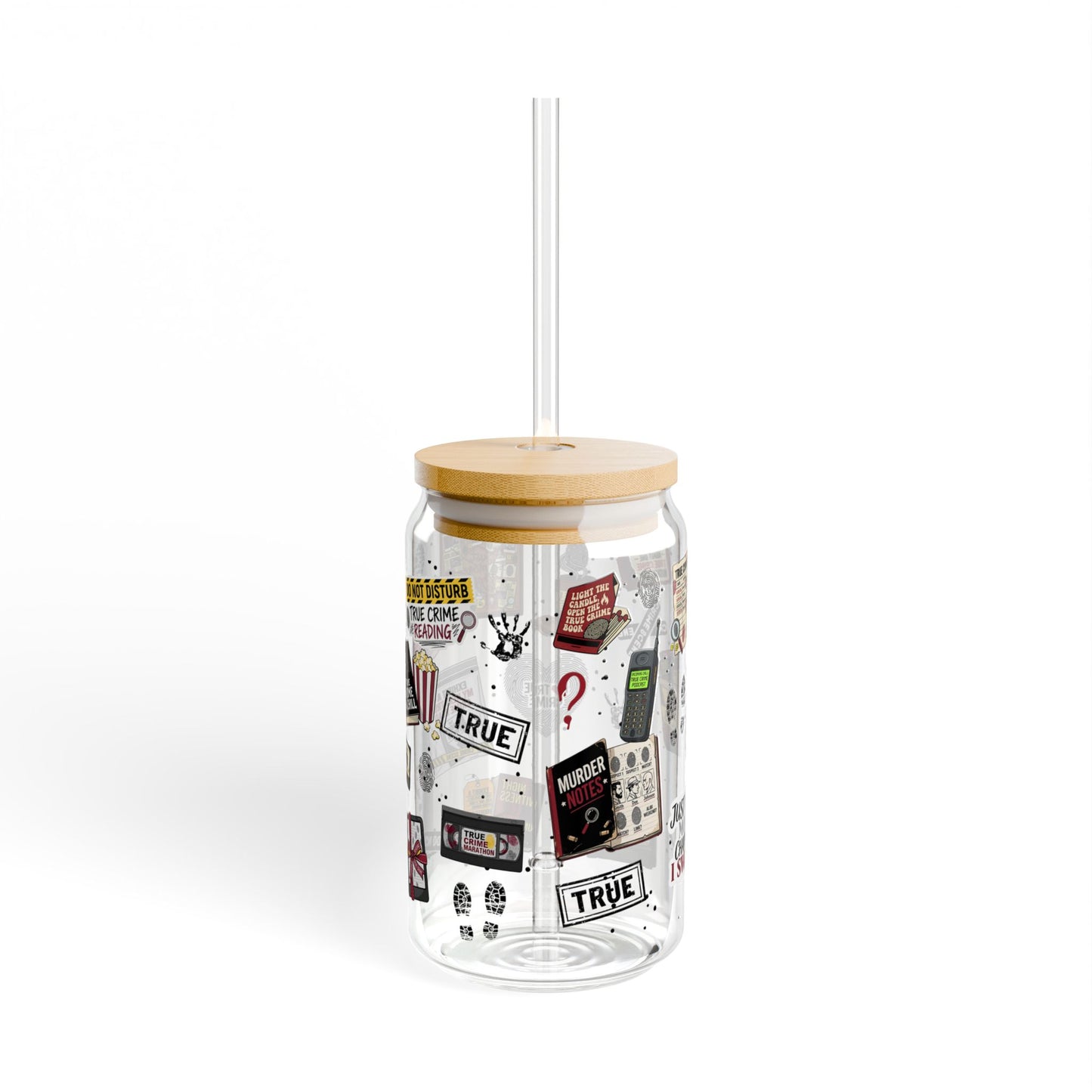 16oz Glass True Crime Lover Sipper Tumbler with Straw