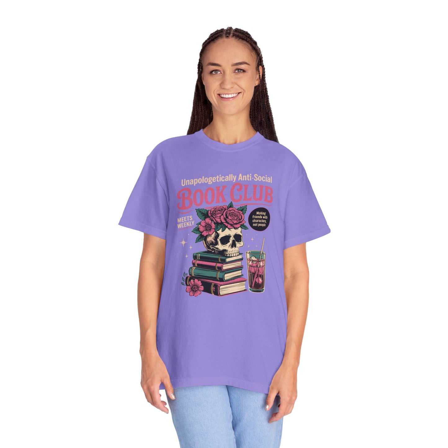 "Unapologetically Anti-Social Book Club" T-Shirt — Skull & Books Graphic Tee for Avid Readers