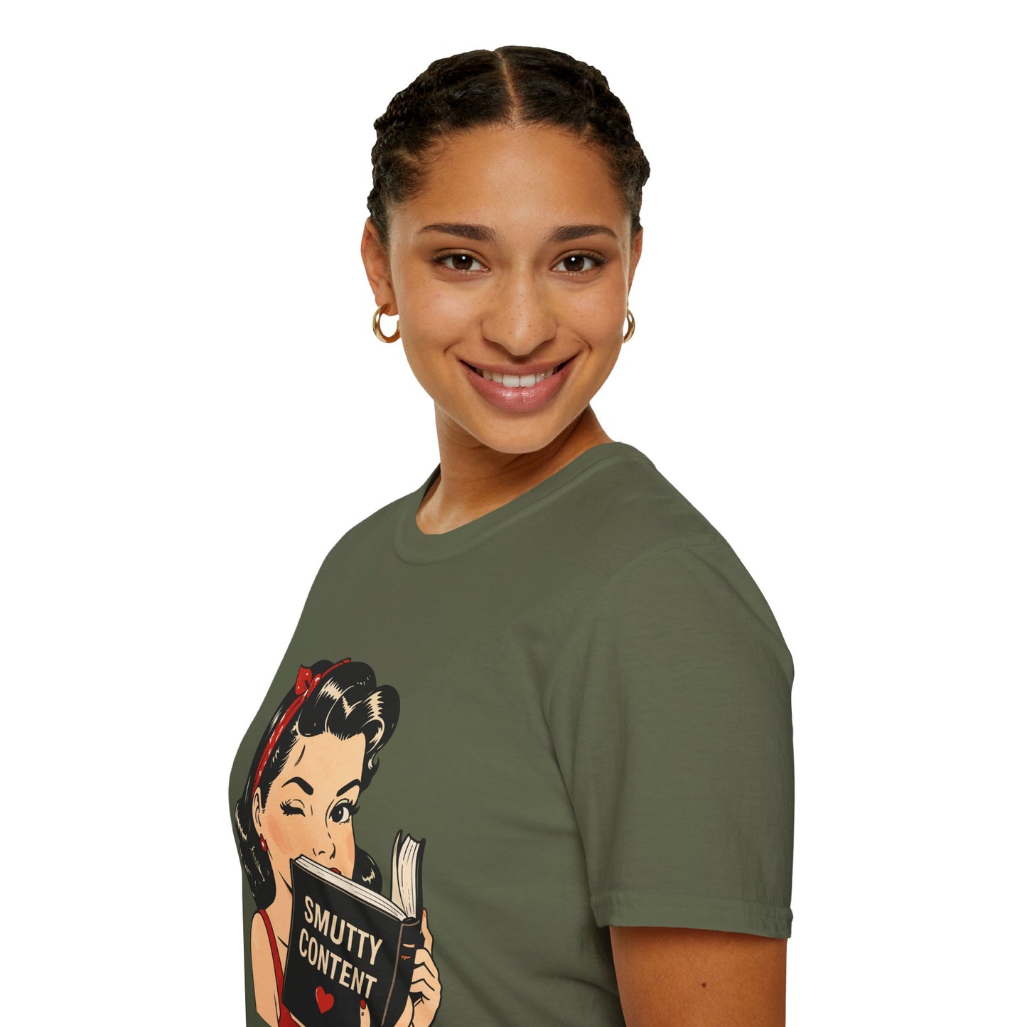 Lightweight Fabric - Vintage Pin-up Reading Tee — "Smutty Content" Graphic T-Shirt