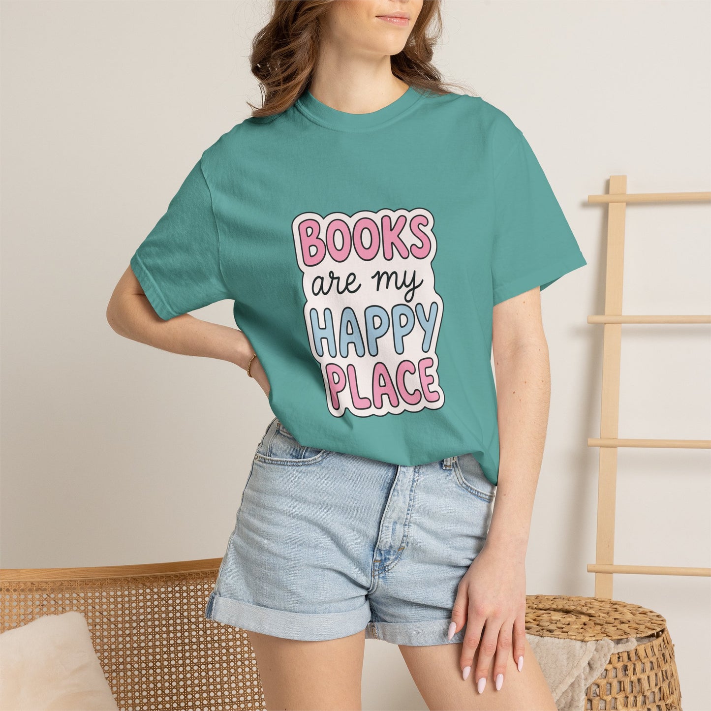 "Books Are My Happy Place" T-Shirt — Cute Pastel Reader Tee