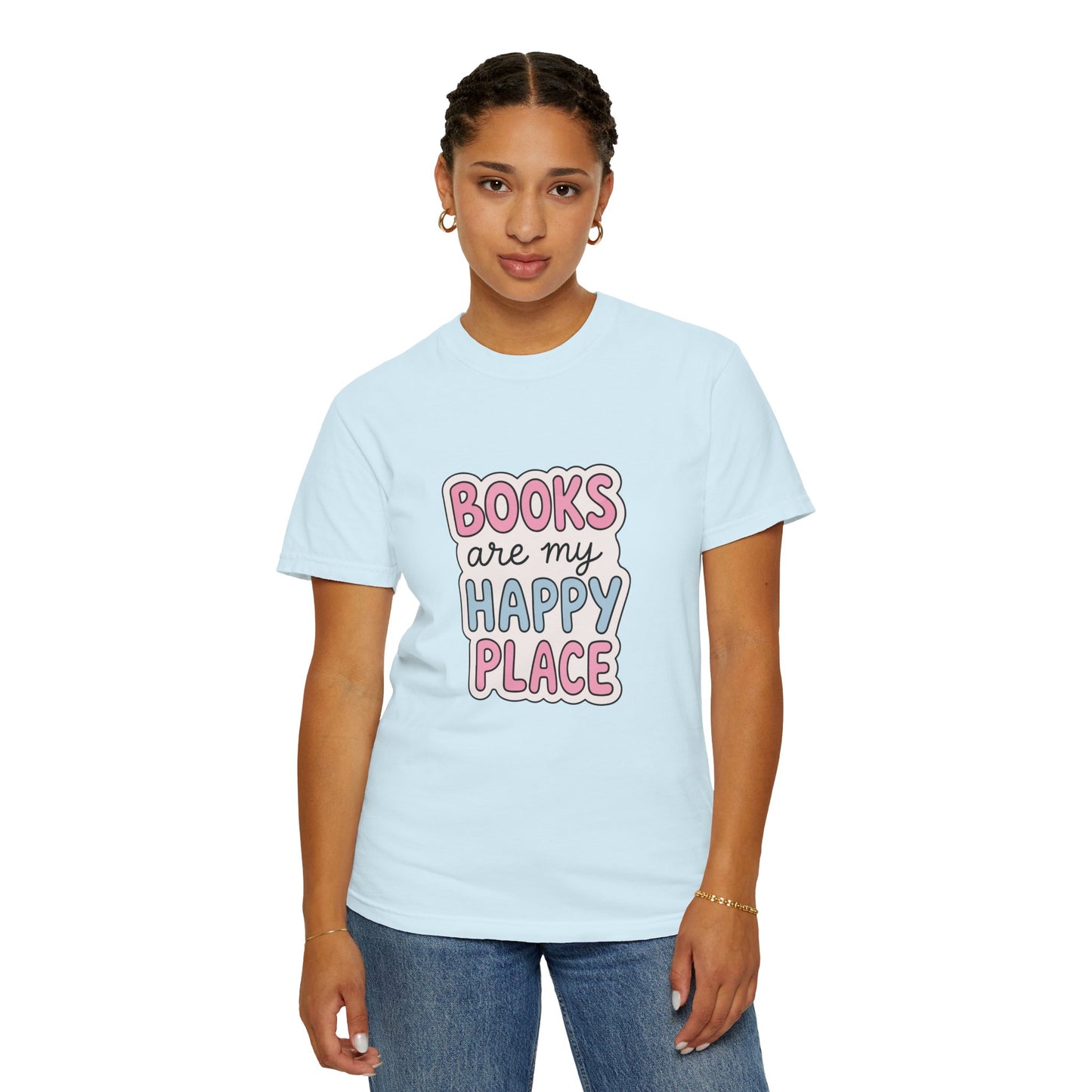 "Books Are My Happy Place" T-Shirt — Cute Pastel Reader Tee