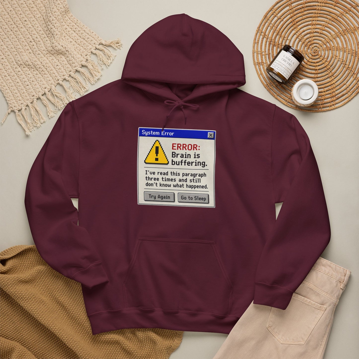 Neurospicy "ERROR: Brain is buffering" Retro Computer Alert Graphic Hoodie