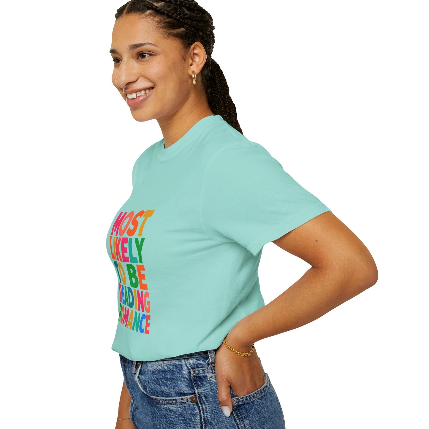 "Most Likely to Be Reading Romance" Colourful Book Lover Tee