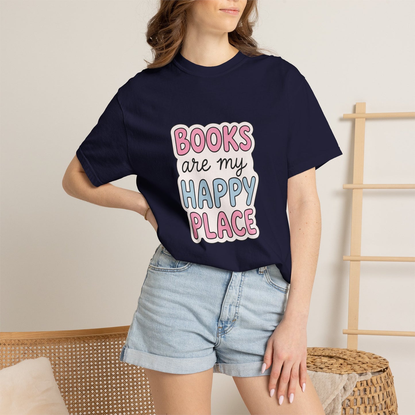 "Books Are My Happy Place" T-Shirt — Cute Pastel Reader Tee