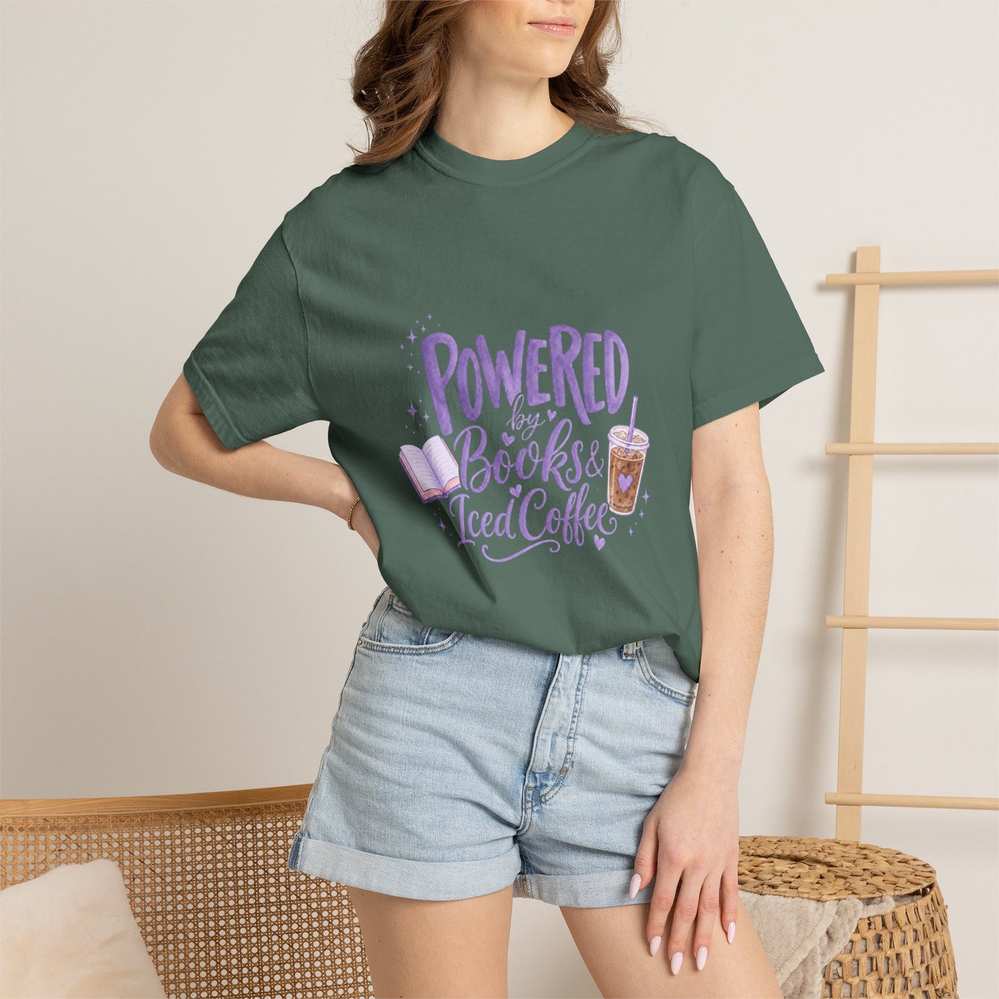Book Lover T‑Shirt — "Powered by Books & Iced Coffee" Graphic Tee