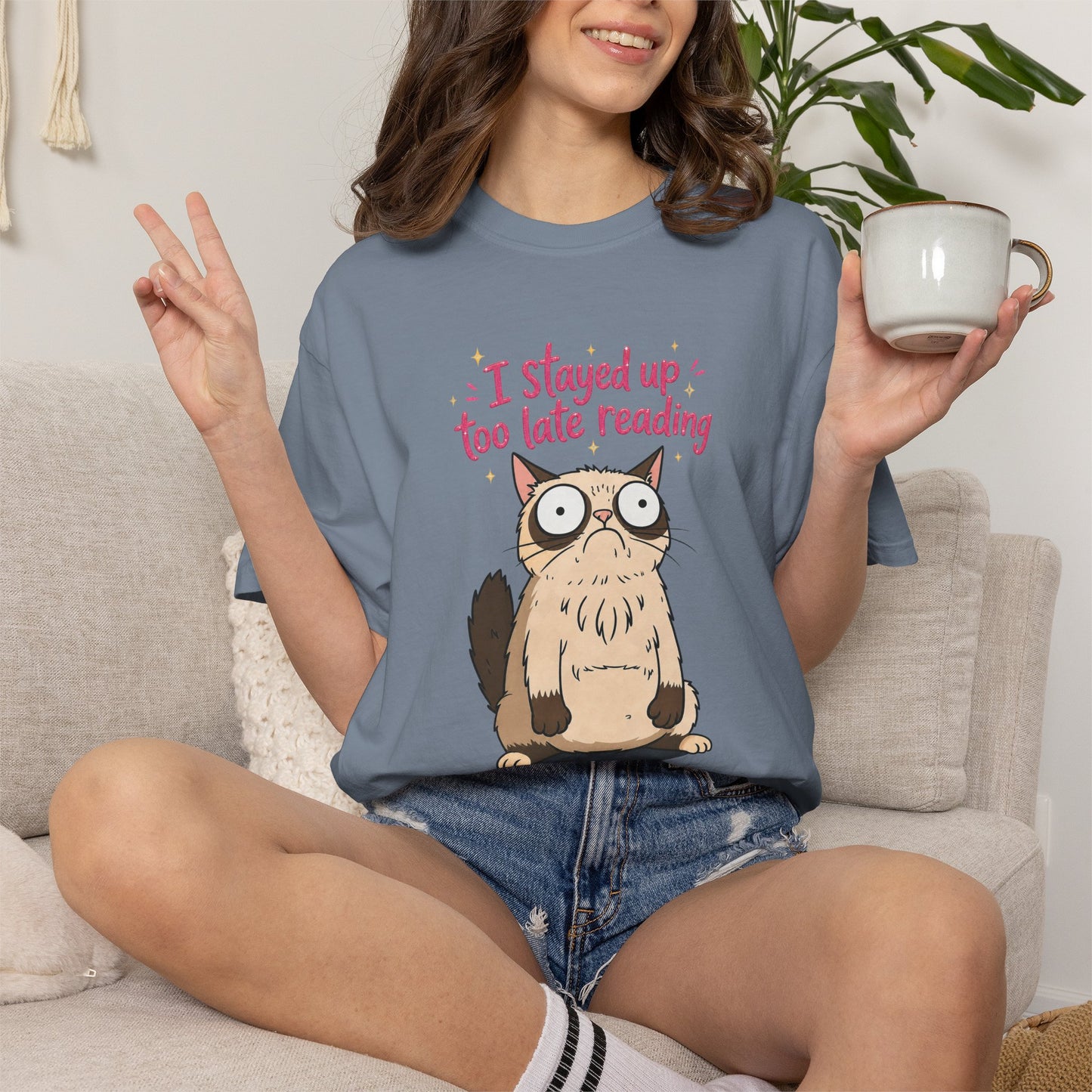 "I Stayed Up Too Late Reading" Cat T-Shirt — Cute Book Lover Graphic Tee