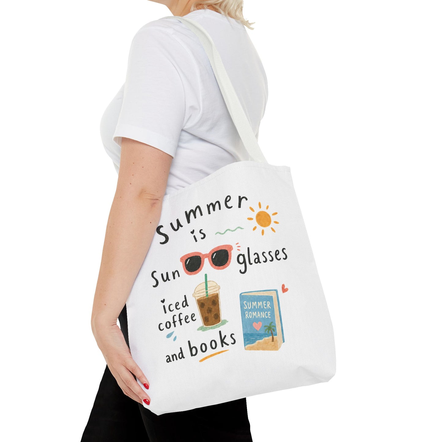 Summer Tote Bag — “Summer is Sunglasses, Iced Coffee and Books” Beach Book Bag
