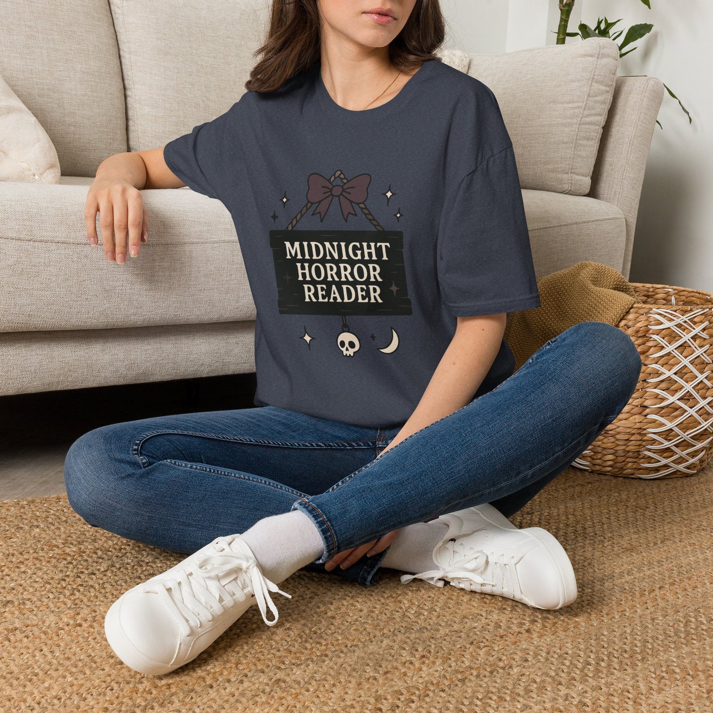 Lightweight Fabric - "Midnight Horror Reader" T-Shirt — Spooky Book Lover Graphic Tee