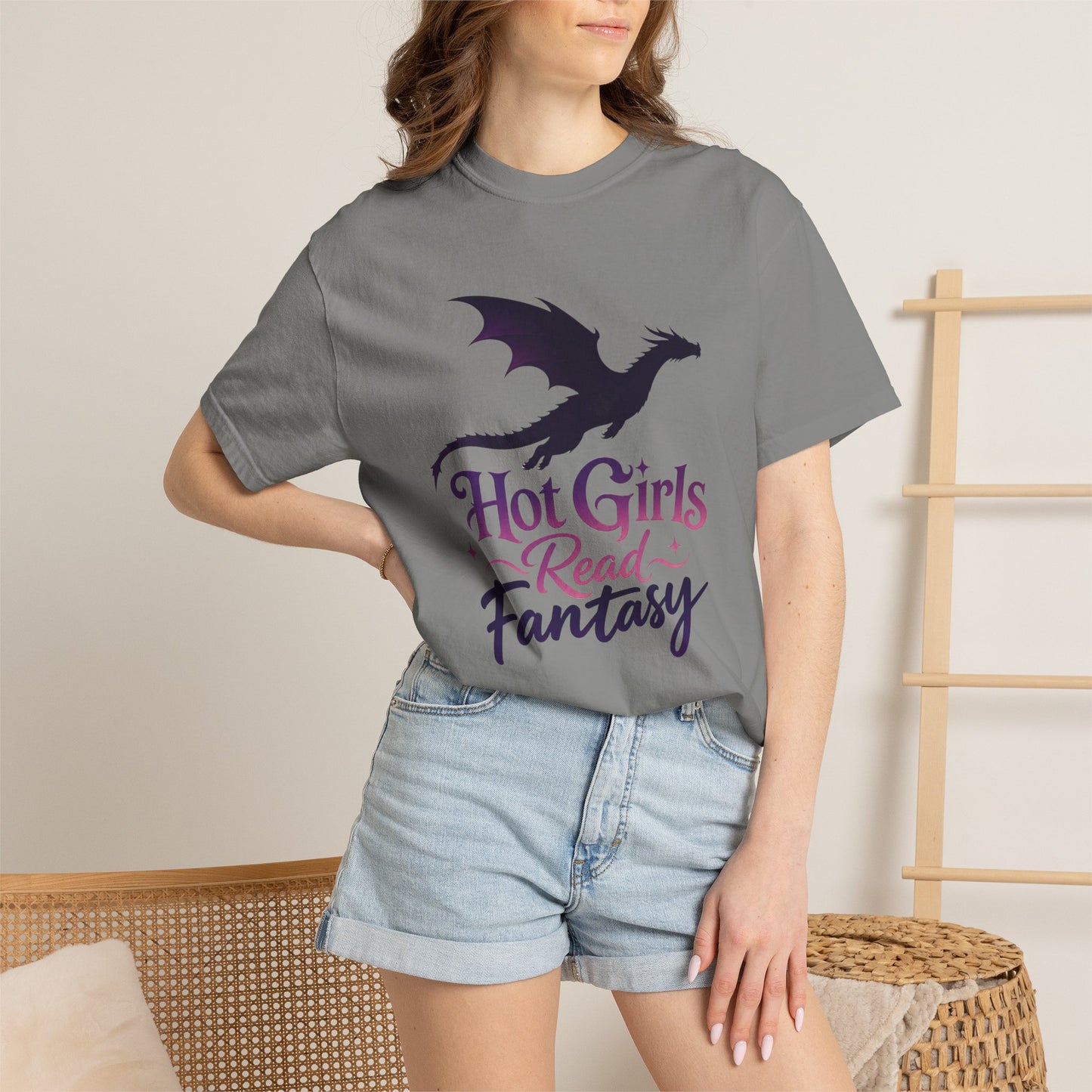 Fantasy Reader T‑Shirt — "Hot Girls Read Fantasy" Dragon Graphic