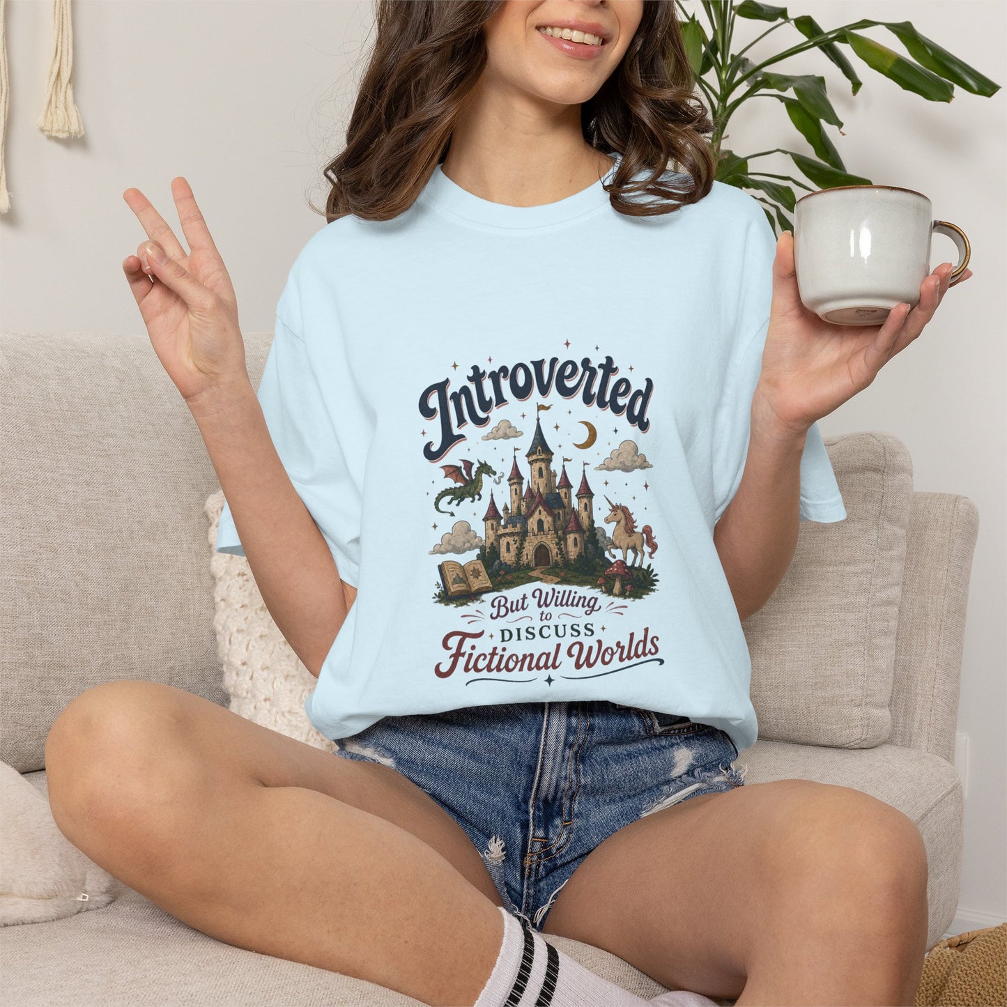 "Introverted But Willingly Discuss Fictional Worlds" Fantasy Lovers T-Shirt