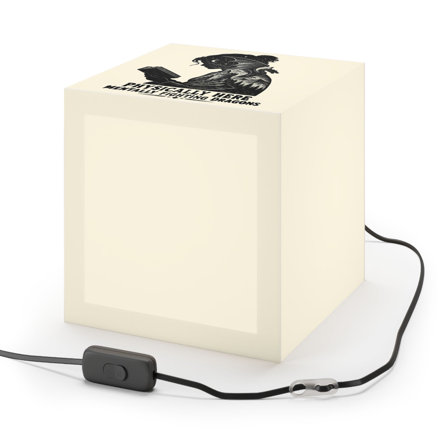 Light Cube Lamp — 'Physically Here, Mentally Fighting Dragons' Reading Cube Lamp