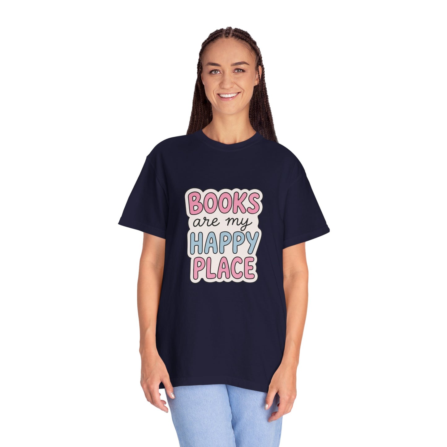 "Books Are My Happy Place" T-Shirt — Cute Pastel Reader Tee