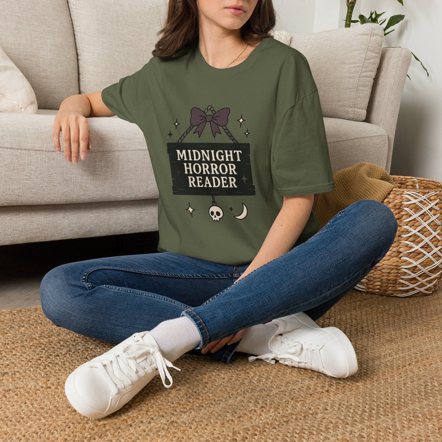 Lightweight Fabric - "Midnight Horror Reader" T-Shirt — Spooky Book Lover Graphic Tee
