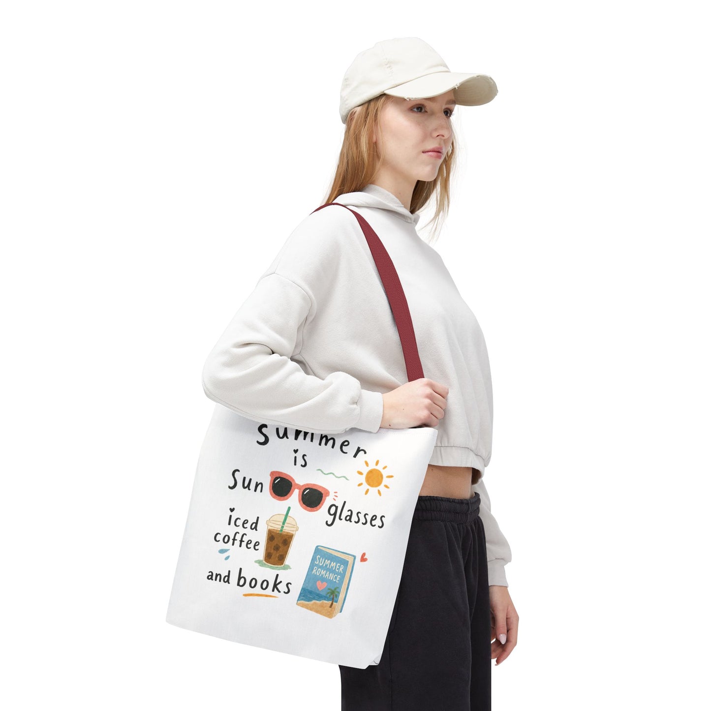 Summer Tote Bag — “Summer is Sunglasses, Iced Coffee and Books” Beach Book Bag