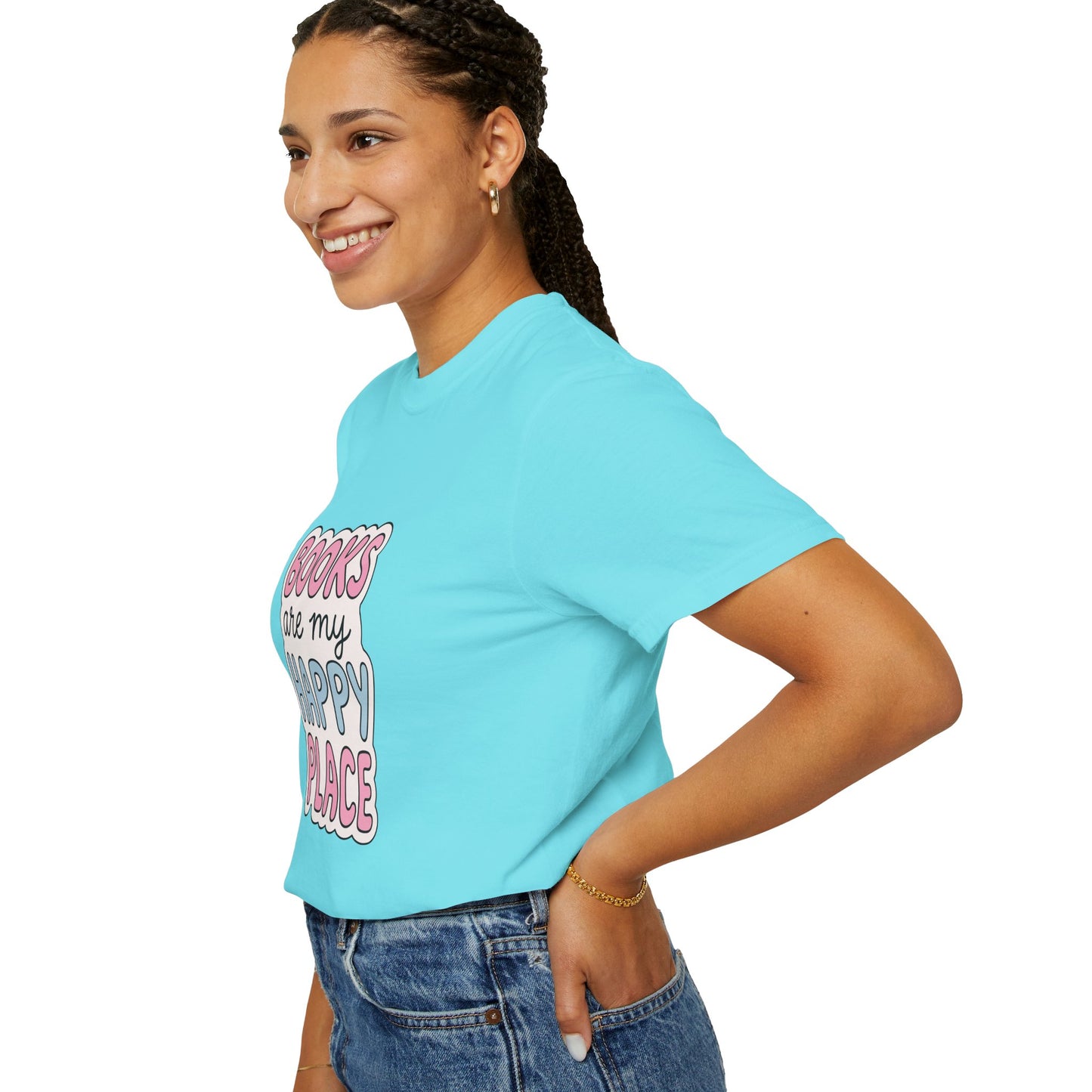 "Books Are My Happy Place" T-Shirt — Cute Pastel Reader Tee