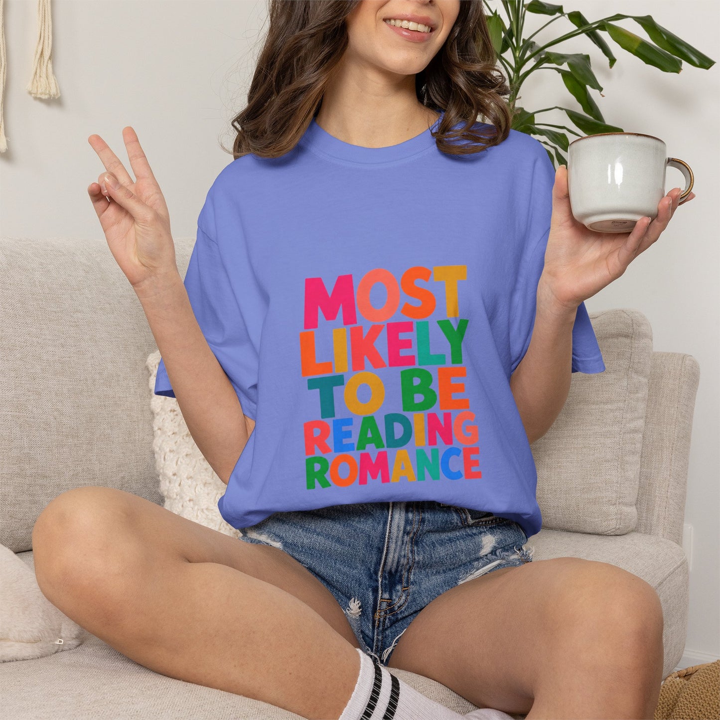 "Most Likely to Be Reading Romance" Colourful Book Lover Tee
