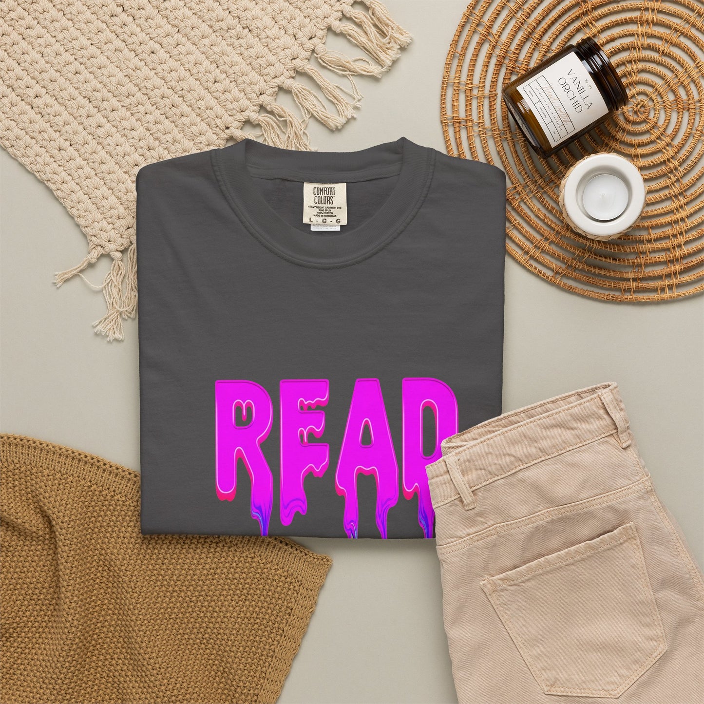"READ" Dripping Graphic T-Shirt — Psychedelic Melting Book Design