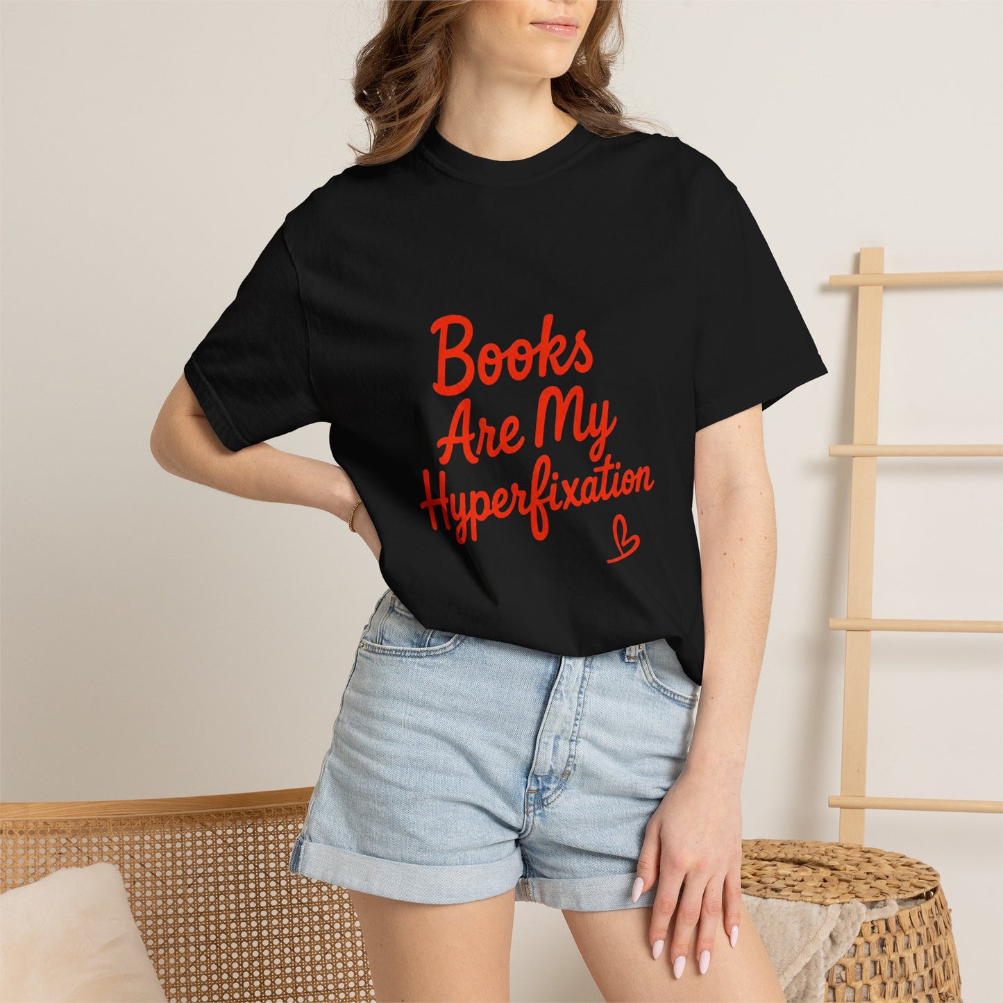 Books Are My Hyperfixation T-Shirt — Cute Red Script Reading Tee for Book Lovers