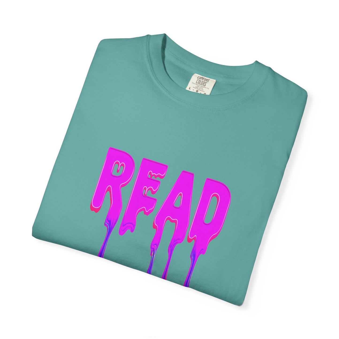 "READ" Dripping Graphic T-Shirt — Psychedelic Melting Book Design