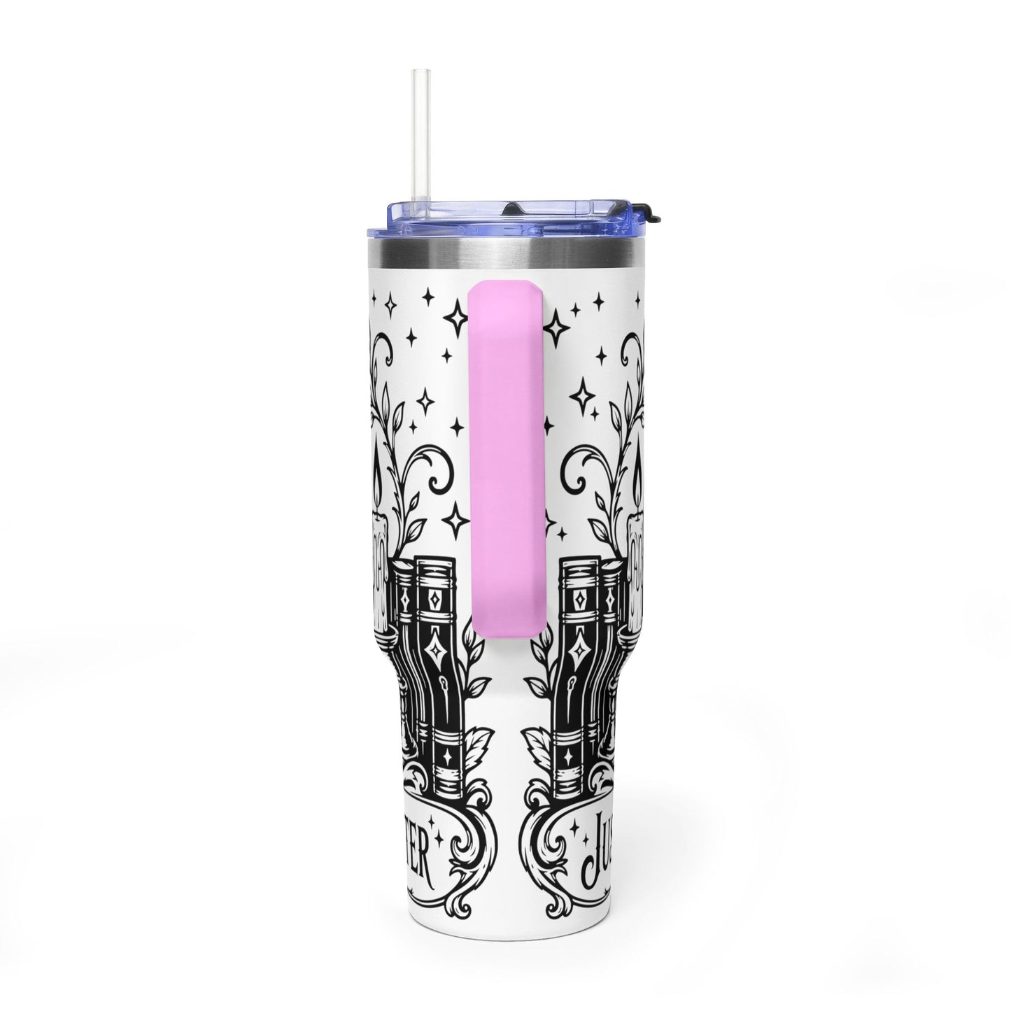 40oz Vacuum Tumbler — Black Cat "Just One More Chapter" Bookish Travel Mug