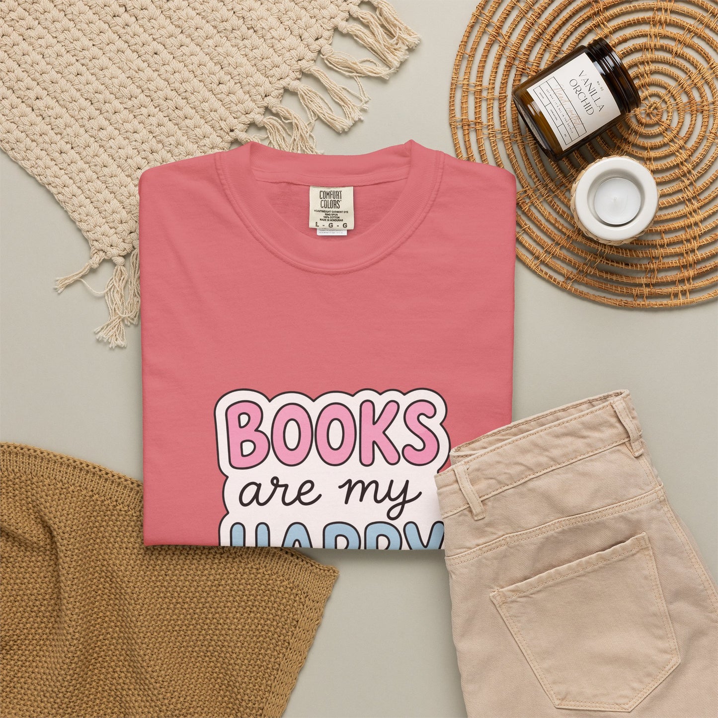 "Books Are My Happy Place" T-Shirt — Cute Pastel Reader Tee