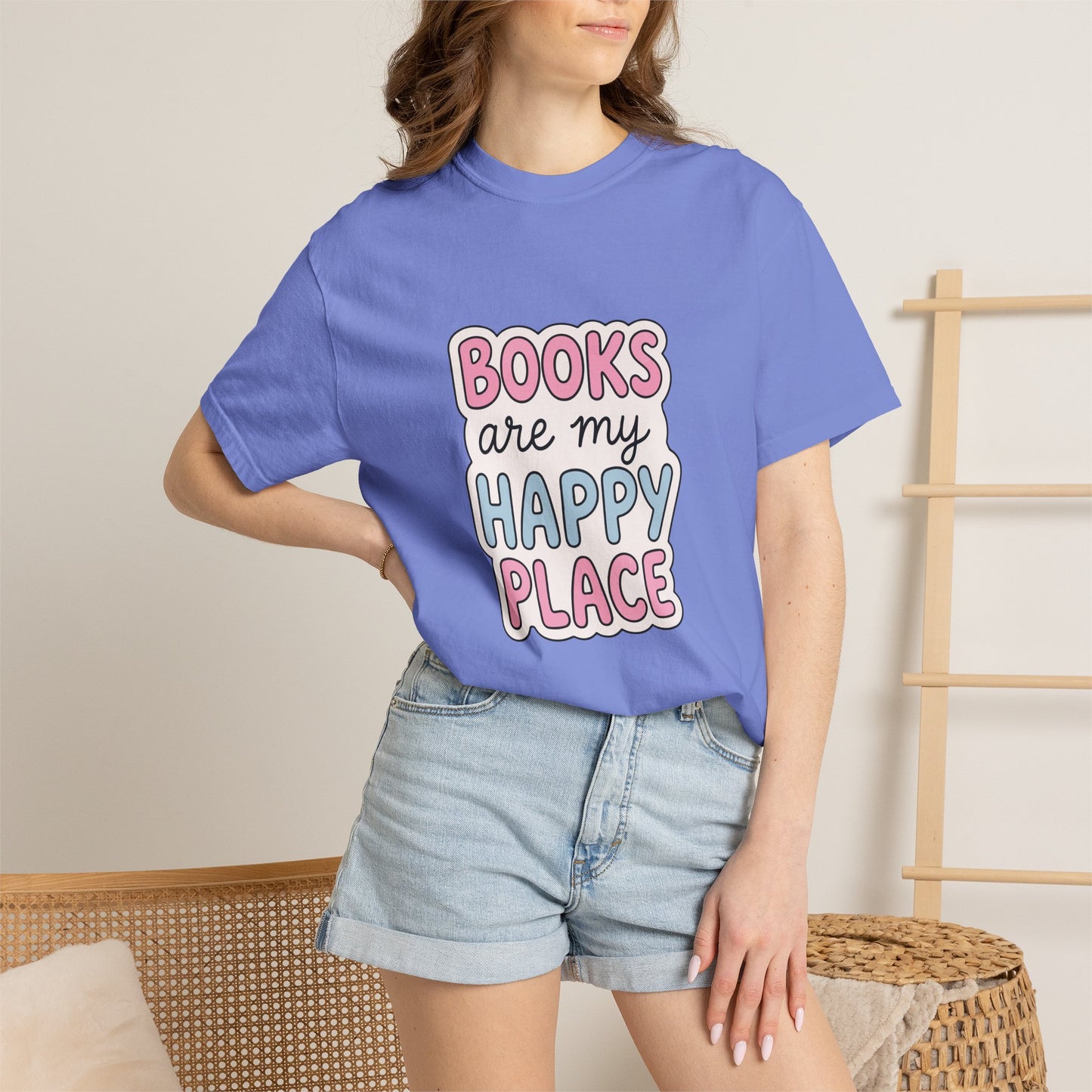 "Books Are My Happy Place" T-Shirt — Cute Pastel Reader Tee