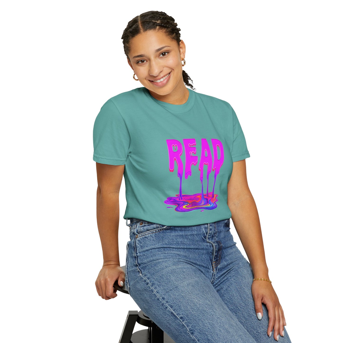 "READ" Dripping Graphic T-Shirt — Psychedelic Melting Book Design