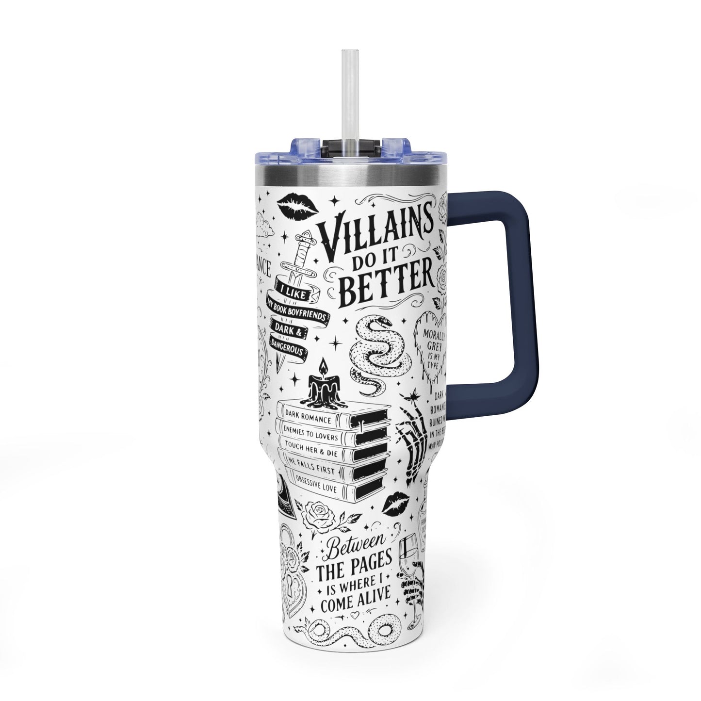 40oz Tumbler — "In My Dark Romance Era (Probably Smut)" Graphic Vacuum Travel Mug