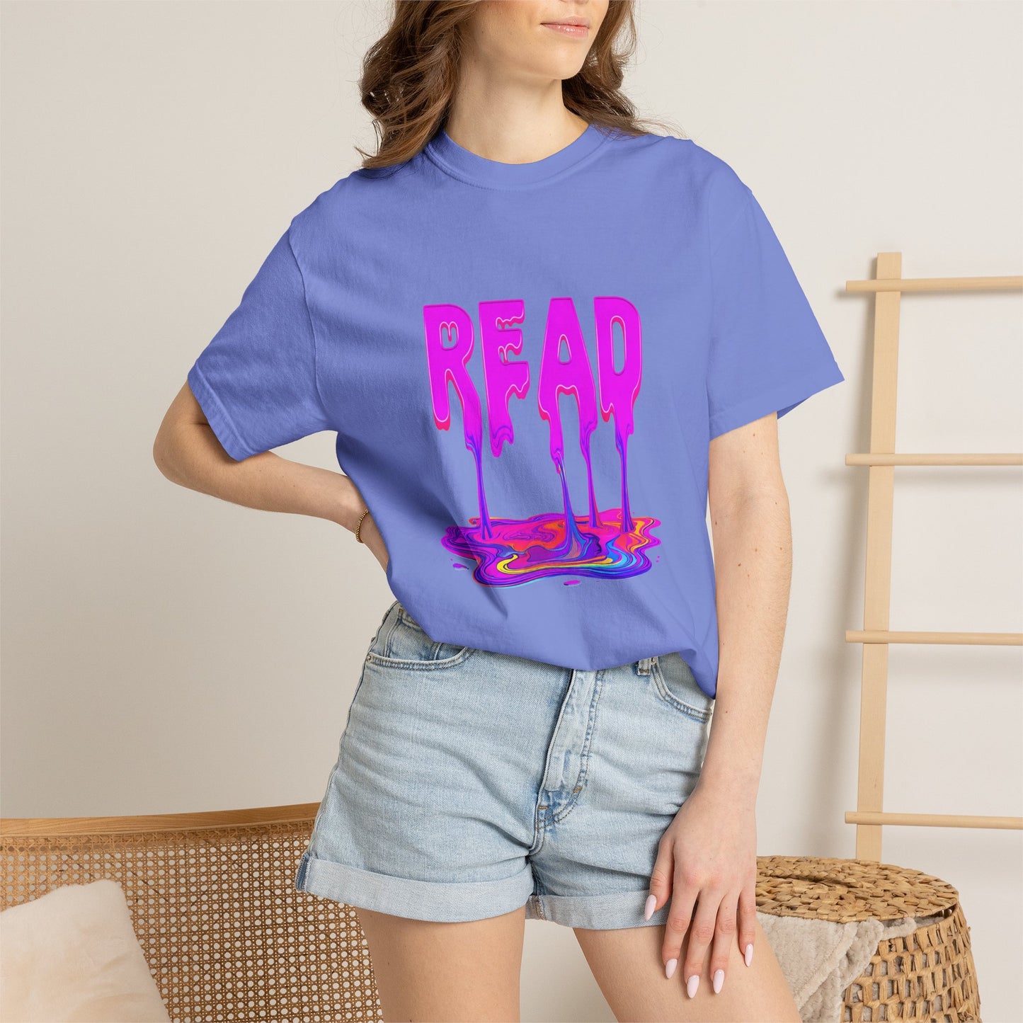 "READ" Dripping Graphic T-Shirt — Psychedelic Melting Book Design
