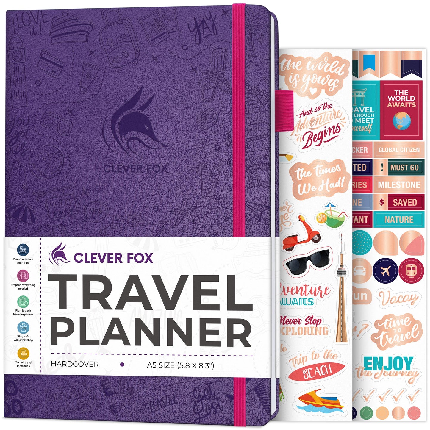 Carnet de Voyage Clever Fox – Carnet de Voyage avec Planificateur de Budget, Liste de Colisage, Suivi des Dépenses et Journal de Bord – Organisateur d'Itinéraire de Voyage pour Femmes, Hommes et Couples – Couverture Rigide