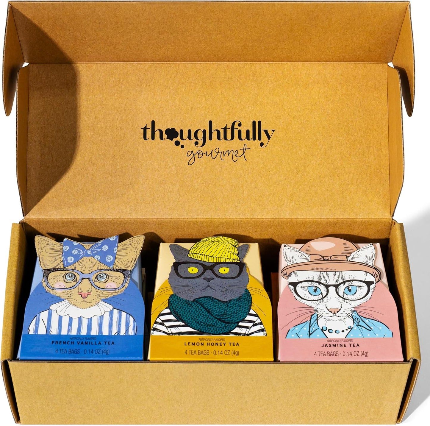Thé pour les amoureux des chats - 6 saveurs avec des illustrations de chats élégantes et des citations amusantes par Thoughtfully Gourmet