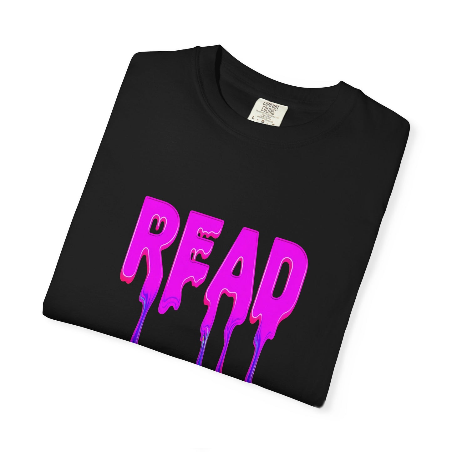 "READ" Dripping Graphic T-Shirt — Psychedelic Melting Book Design