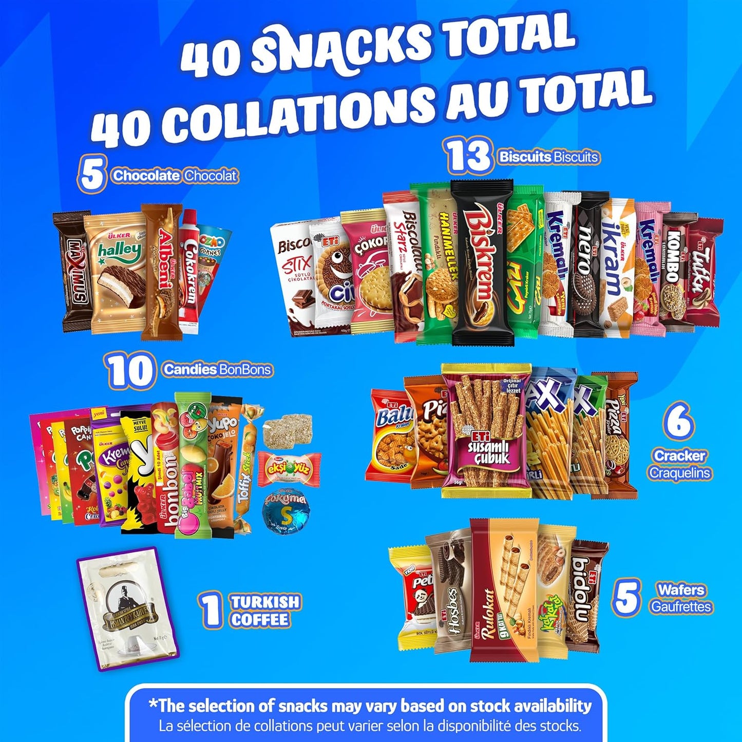 Eastanbul International Snack Box, Premium 40 Full-Size Foreign Snack Box, From Around The World International, Sweet, Savory, Chewy, Crunchy, Gift for Christmas