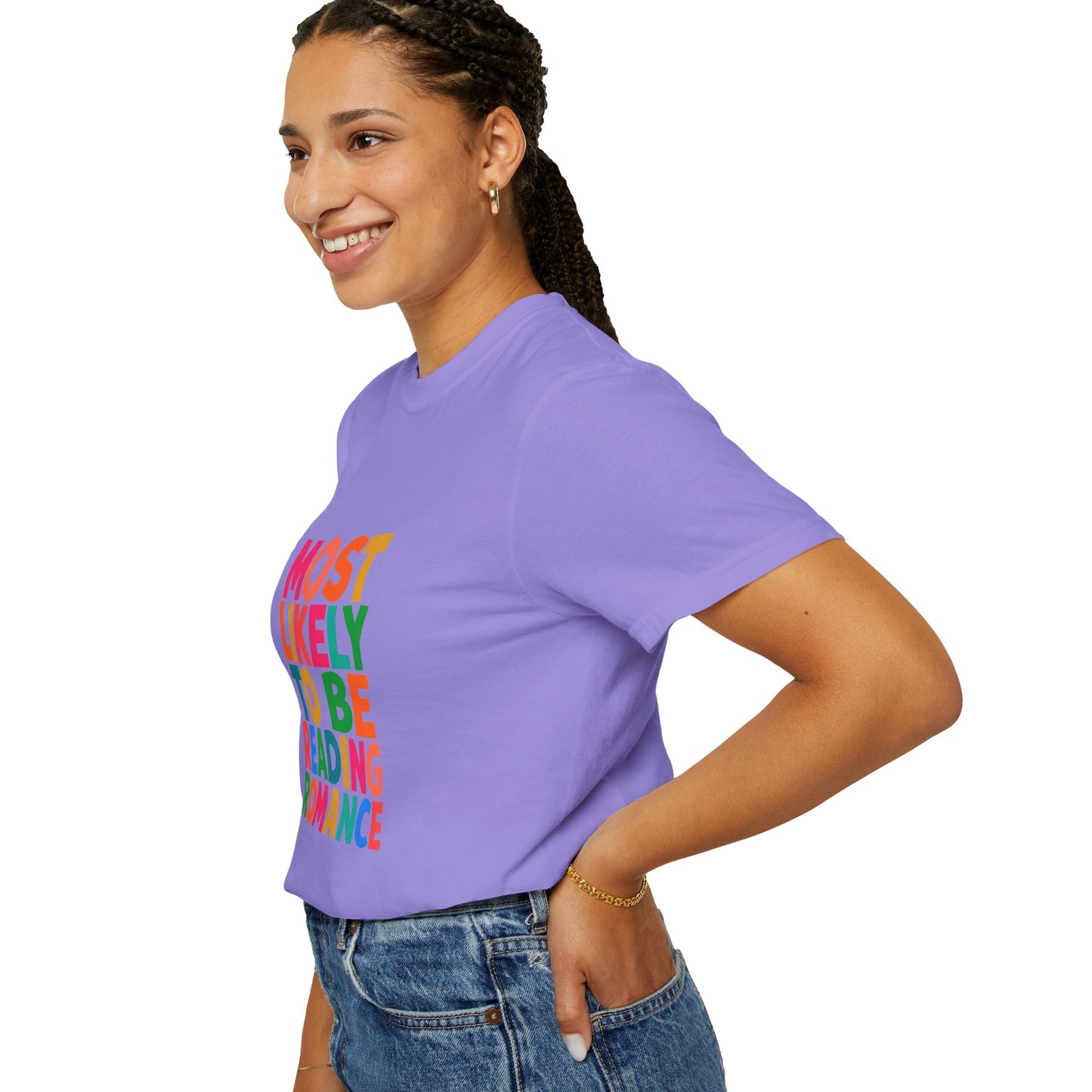 "Most Likely to Be Reading Romance" Colourful Book Lover Tee