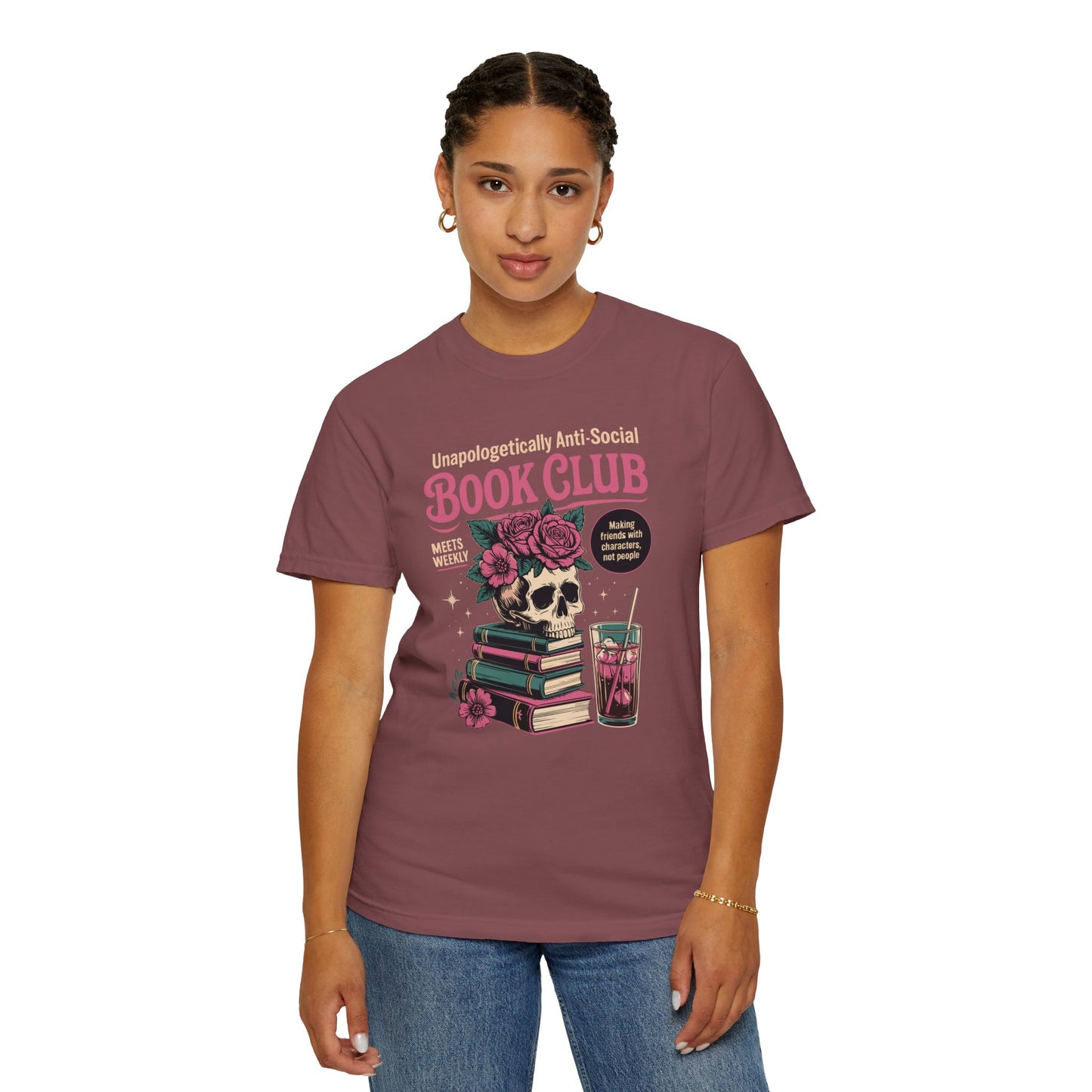 "Unapologetically Anti-Social Book Club" T-Shirt — Skull & Books Graphic Tee for Avid Readers