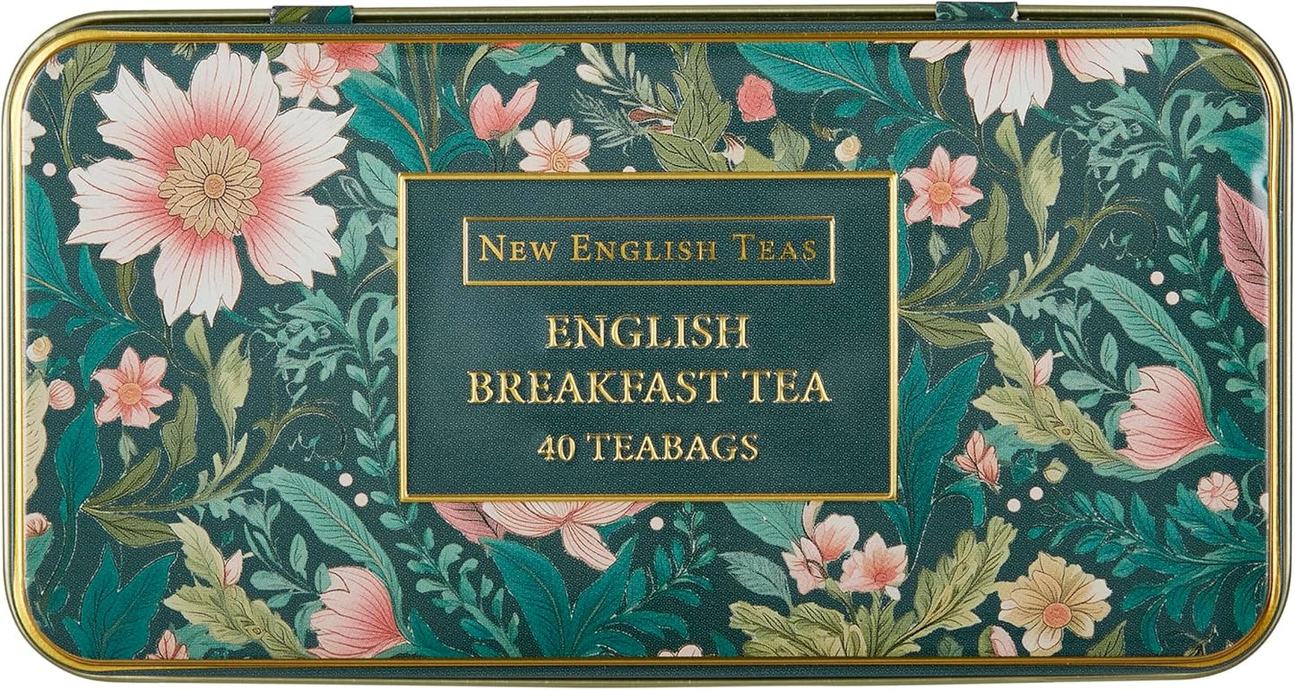 Boîte à thé New English Teas "Jardin Victorien" avec 40 sachets de thé English Breakfast, inspirée des styles de broderie et de textile