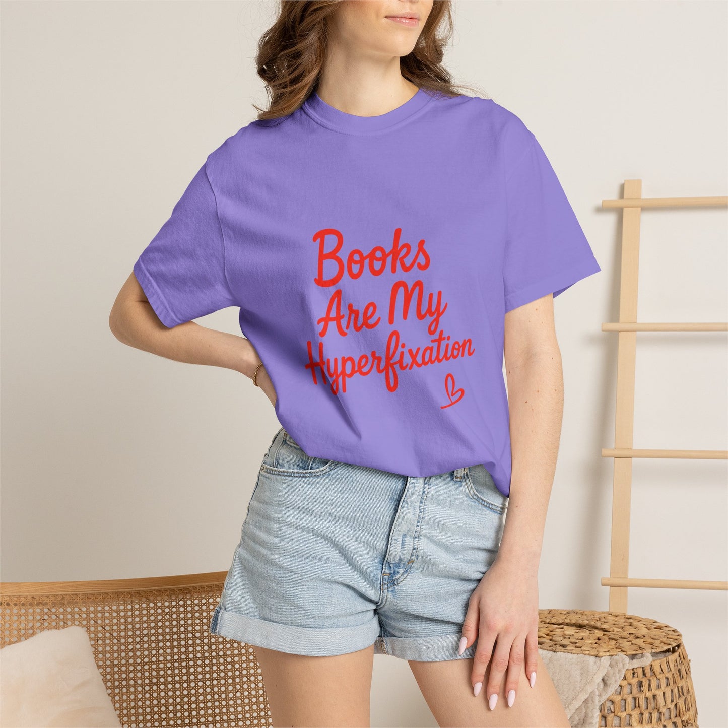 Books Are My Hyperfixation T-Shirt — Cute Red Script Reading Tee for Book Lovers