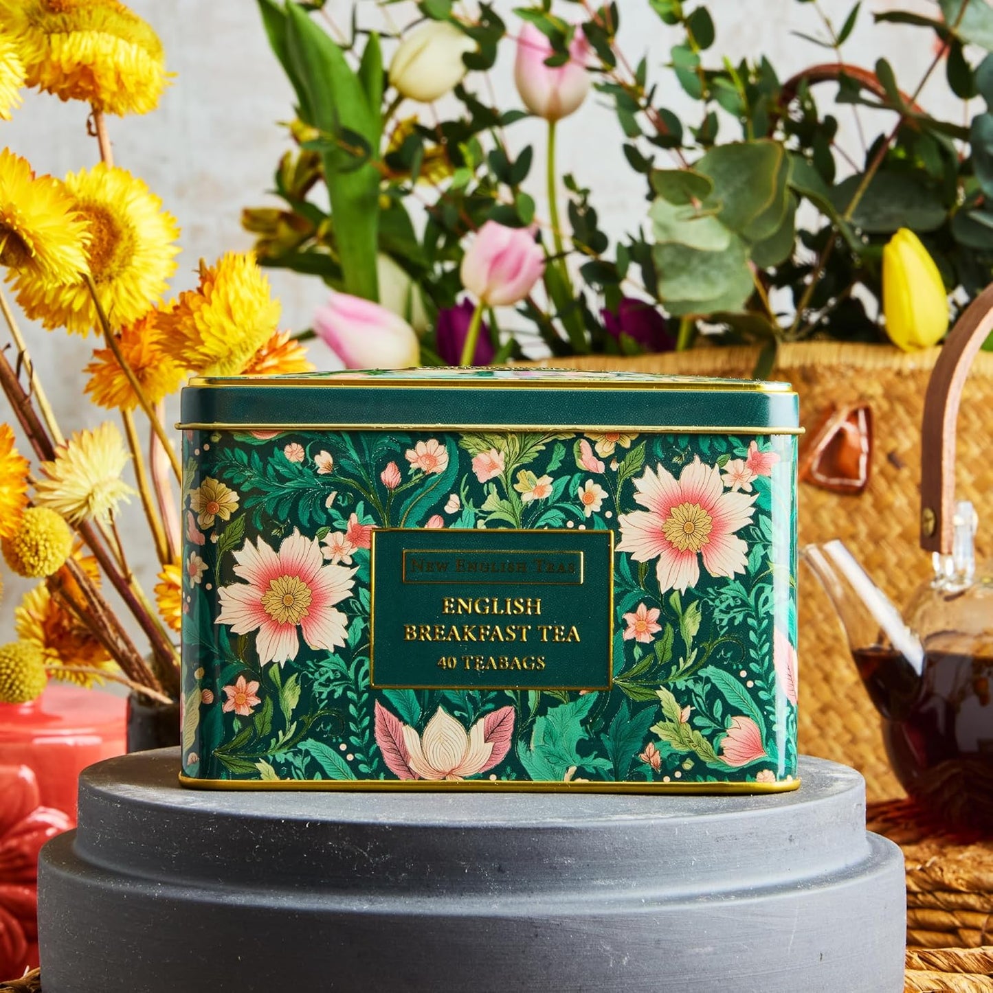 Boîte à thé New English Teas "Jardin Victorien" avec 40 sachets de thé English Breakfast, inspirée des styles de broderie et de textile