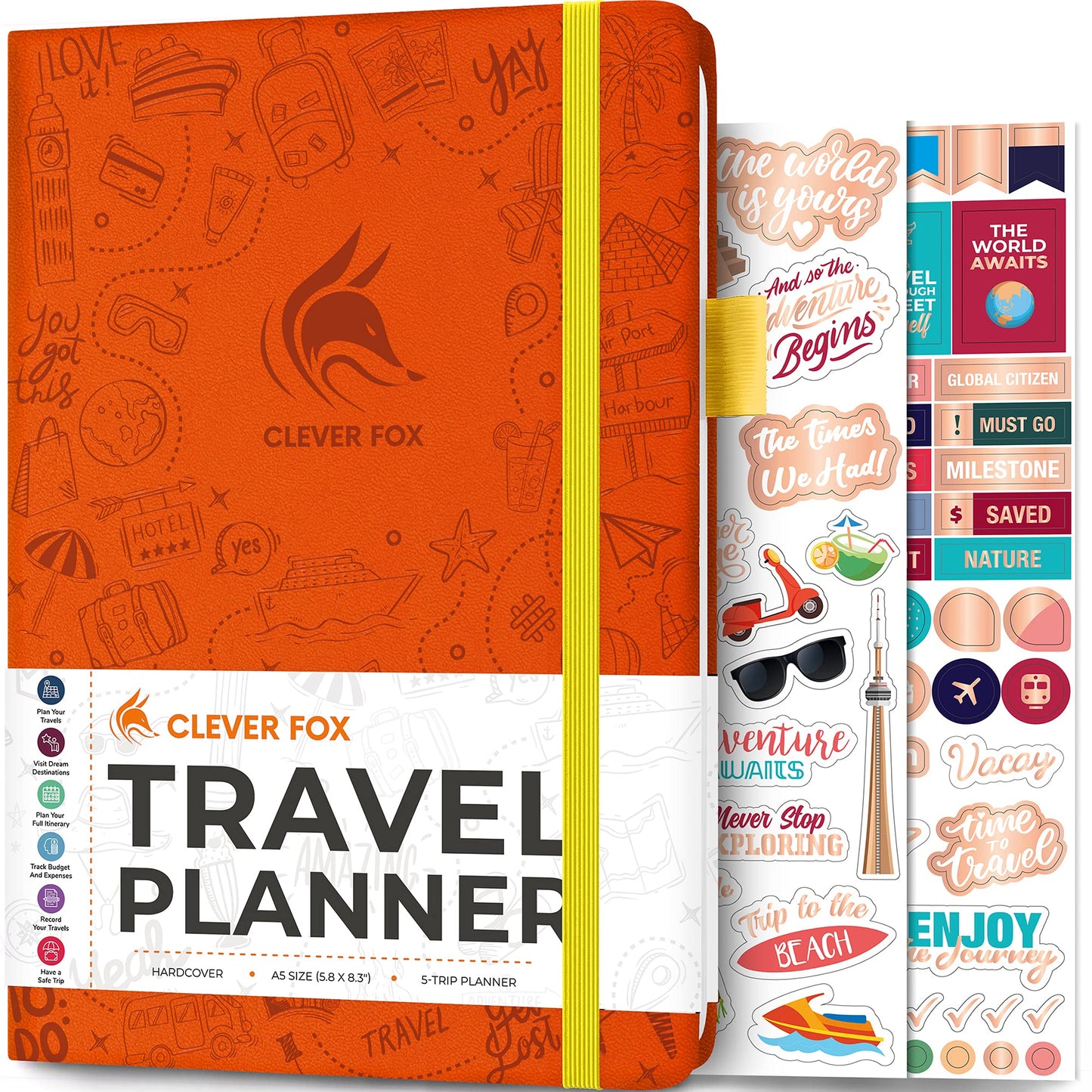 Carnet de Voyage Clever Fox – Carnet de Voyage avec Planificateur de Budget, Liste de Colisage, Suivi des Dépenses et Journal de Bord – Organisateur d'Itinéraire de Voyage pour Femmes, Hommes et Couples – Couverture Rigide