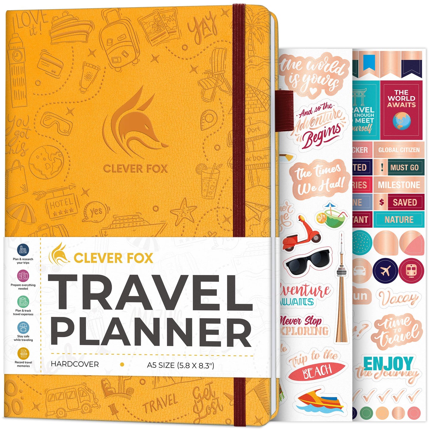 Carnet de Voyage Clever Fox – Carnet de Voyage avec Planificateur de Budget, Liste de Colisage, Suivi des Dépenses et Journal de Bord – Organisateur d'Itinéraire de Voyage pour Femmes, Hommes et Couples – Couverture Rigide