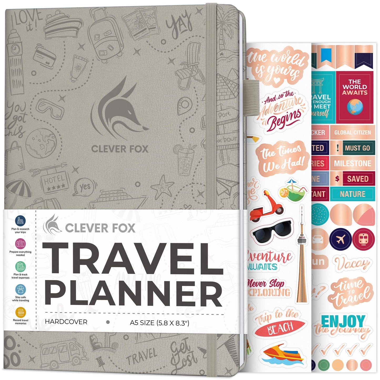 Carnet de Voyage Clever Fox – Carnet de Voyage avec Planificateur de Budget, Liste de Colisage, Suivi des Dépenses et Journal de Bord – Organisateur d'Itinéraire de Voyage pour Femmes, Hommes et Couples – Couverture Rigide