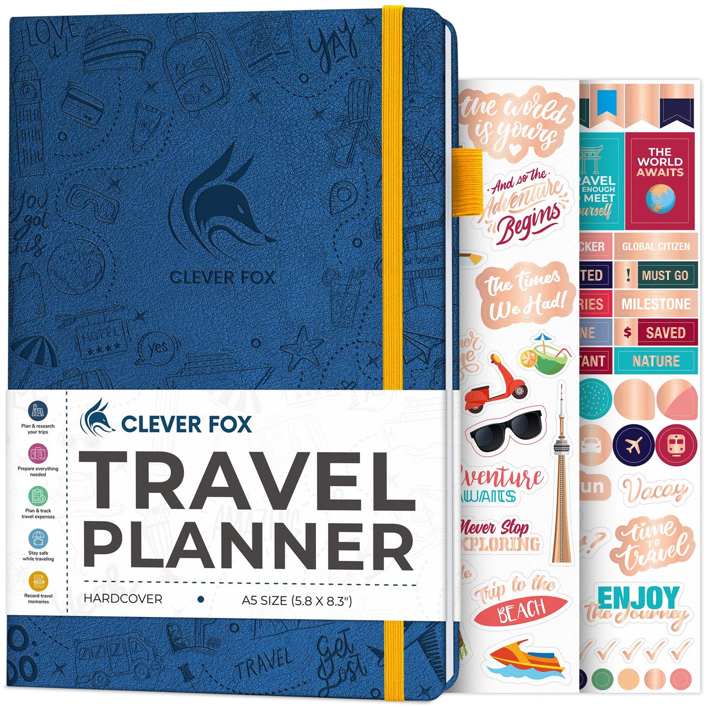 Carnet de Voyage Clever Fox – Carnet de Voyage avec Planificateur de Budget, Liste de Colisage, Suivi des Dépenses et Journal de Bord – Organisateur d'Itinéraire de Voyage pour Femmes, Hommes et Couples – Couverture Rigide
