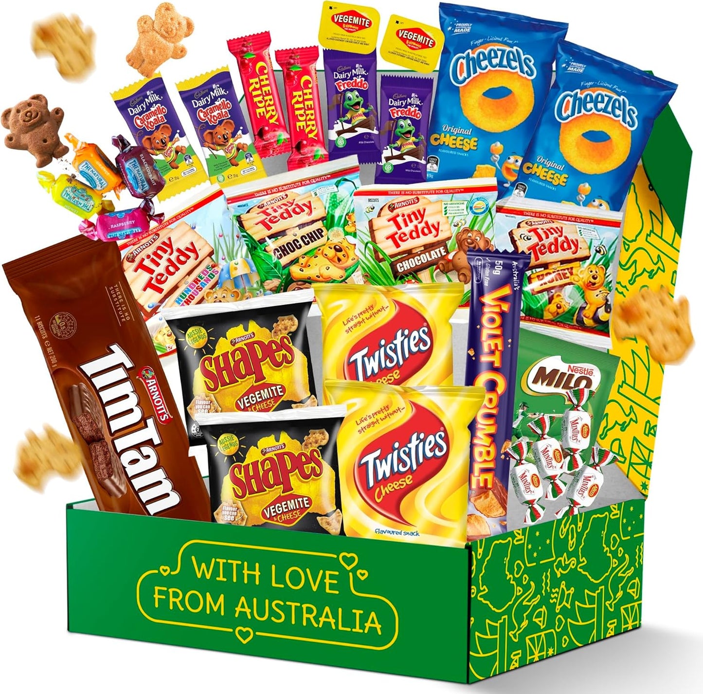 Australian Snack gift Box (29 Units) Best Australian Candy and Food Products Packed With Aussie Candy Classics Including Tim Tams, Arnott’s, Twisties, Cherry Ripe and Much More - Happy Tucker