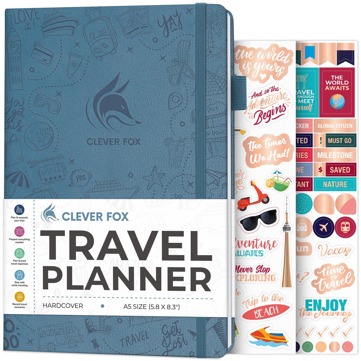 Carnet de Voyage Clever Fox – Carnet de Voyage avec Planificateur de Budget, Liste de Colisage, Suivi des Dépenses et Journal de Bord – Organisateur d'Itinéraire de Voyage pour Femmes, Hommes et Couples – Couverture Rigide