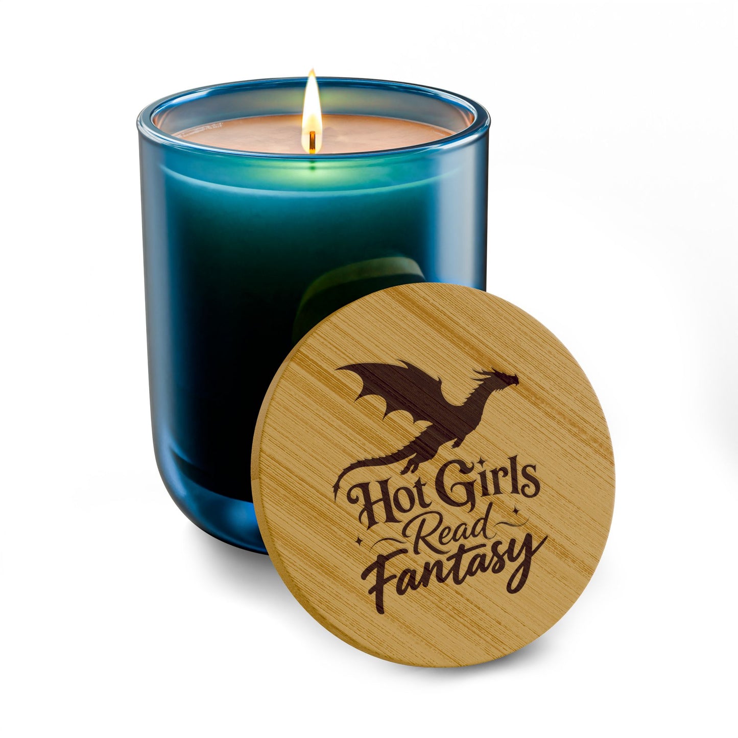 Engraved 14oz Scented Soy Candle — "Hot Girls Read Fantasy" Bamboo Lid