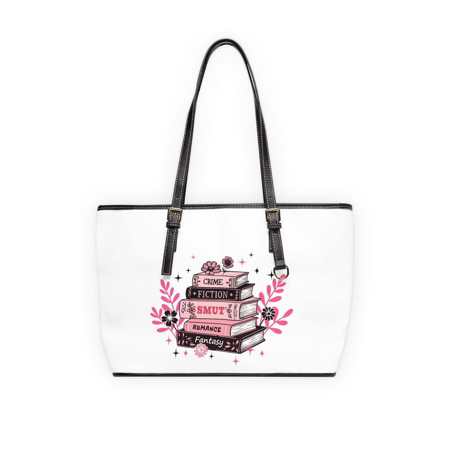 Book Stack PU Leather Shoulder Bag — Feminine Floral Library Tote