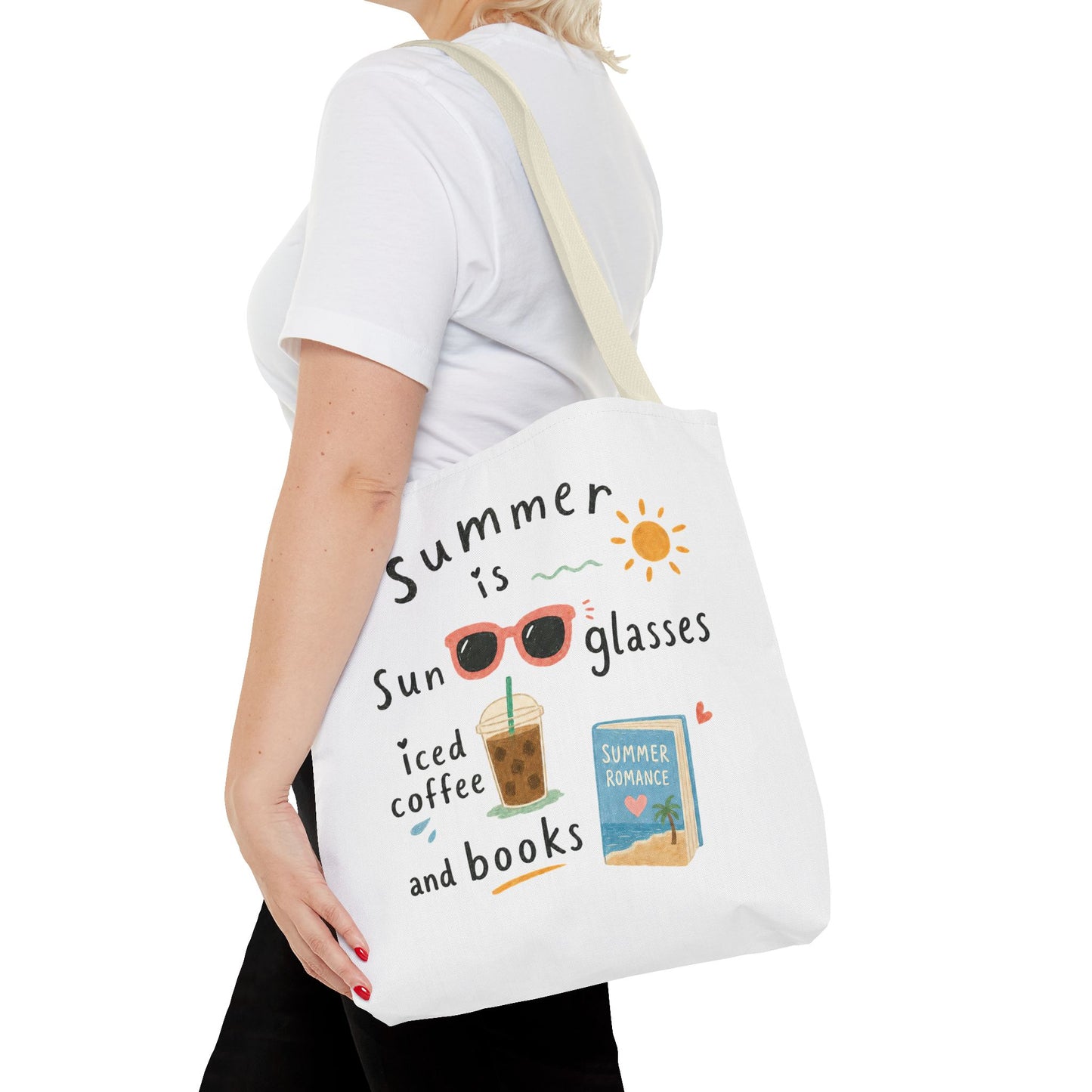 Summer Tote Bag — “Summer is Sunglasses, Iced Coffee and Books” Beach Book Bag