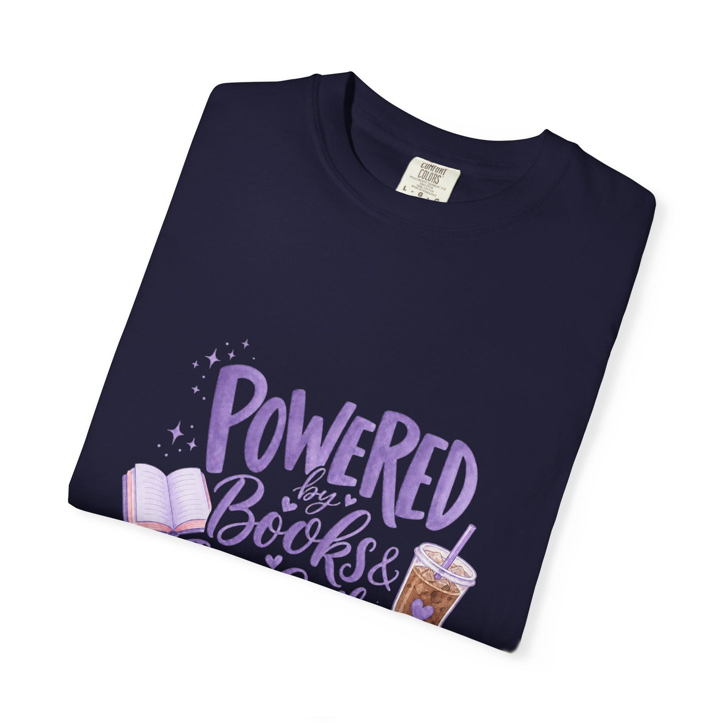 Book Lover T‑Shirt — "Powered by Books & Iced Coffee" Graphic Tee
