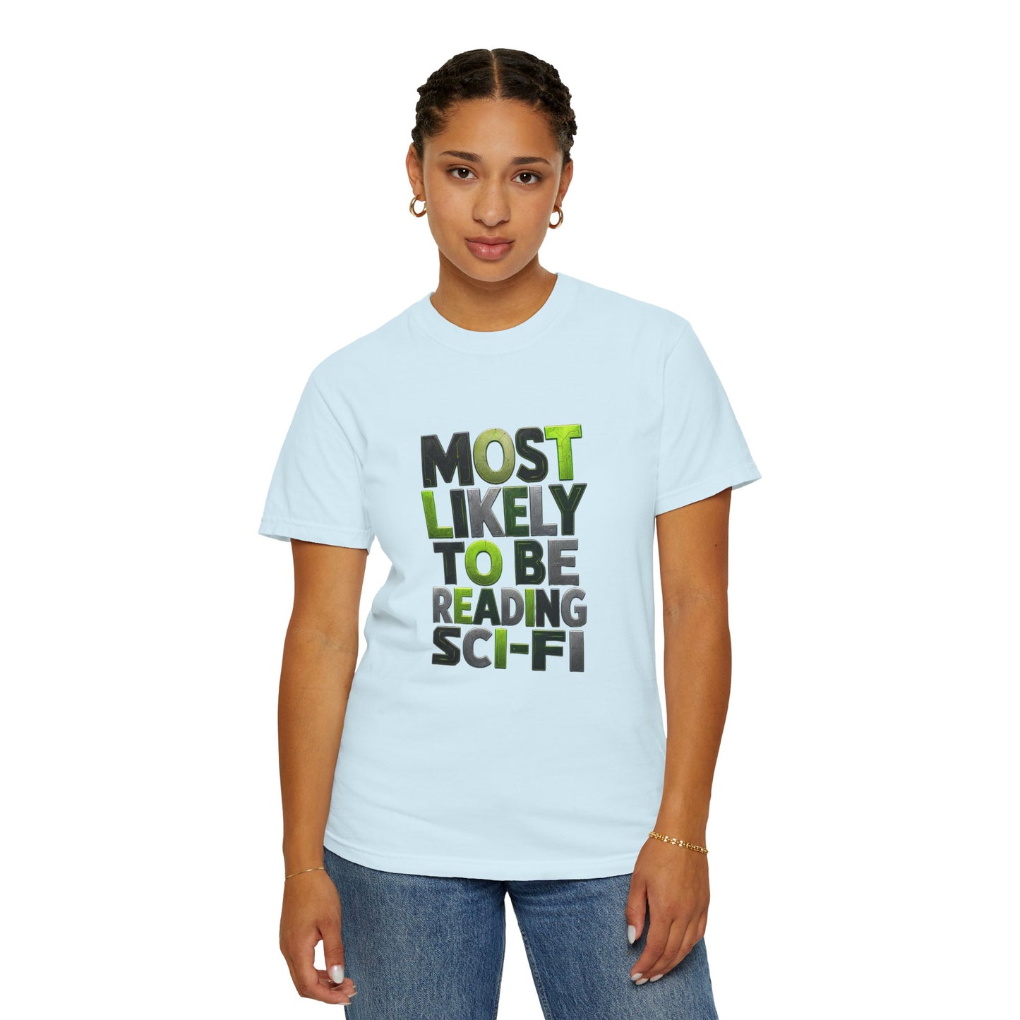 "Most Likely To Be Reading Sci‑Fi" T-Shirt for Science Fiction Book Lovers